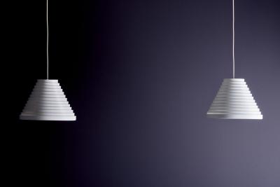  Vest Leuchten Pair of White Conical Pendant Lamps by Wilhelm Vest