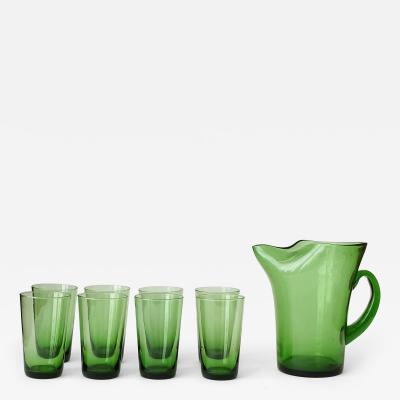  Vetrerie di Empoli Green Glass Pitcher and Eight Glasses by Vetri Taddei di Empoli