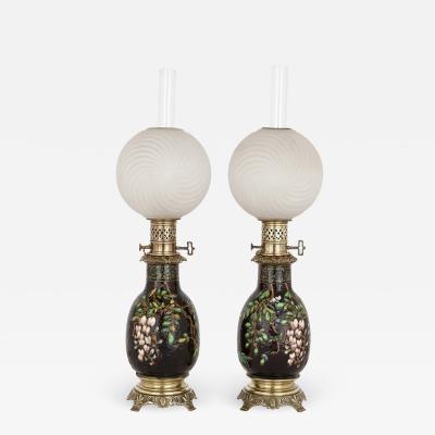  Vieillard Cie Pair of faience oil lamps attributed to Vieillard Cie