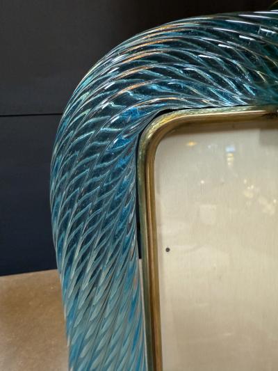  Vintage Murano Gallery Turquoise Murano Glass and Brass Picture Frame