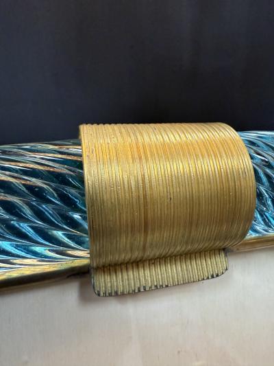  Vintage Murano Gallery Turquoise Murano Glass and Brass Picture Frame