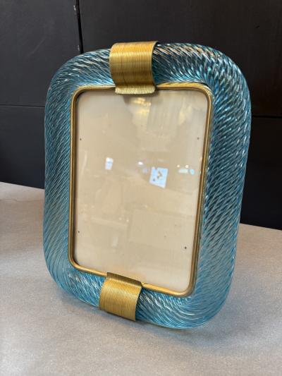  Vintage Murano Gallery Turquoise Murano Glass and Brass Picture Frame
