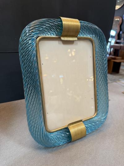  Vintage Murano Gallery Turquoise Murano Glass and Brass Picture Frame