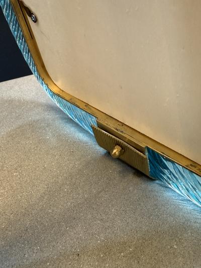  Vintage Murano Gallery Turquoise Murano Glass and Brass Picture Frame