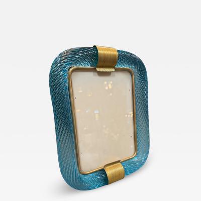  Vintage Murano Gallery Turquoise Murano Glass and Brass Picture Frame