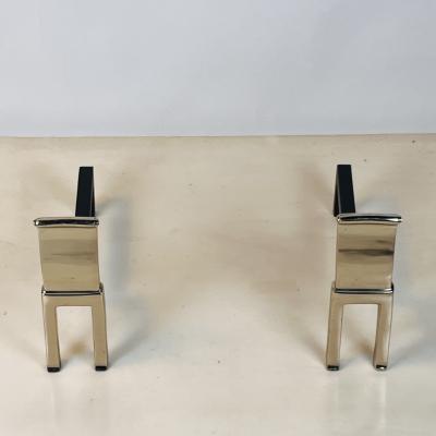  Virginia Metalcrafters VMC Pair of Polished Bronze Andirons by Nancy Ruben for Virginia Metalcrafters