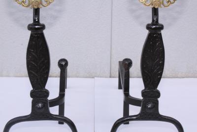  Virginia Metalcrafters VMC Virginia Metal crafters Iron With Brass Medallions Andirons