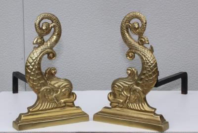  Virginia Metalcrafters VMC Virginia Metalcrafters Brass Dolphin Andirons