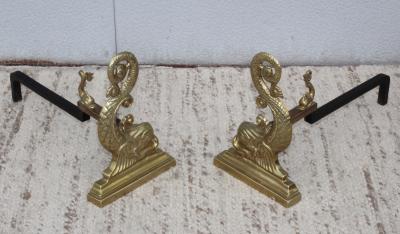  Virginia Metalcrafters VMC Virginia Metalcrafters Brass Dolphin Andirons