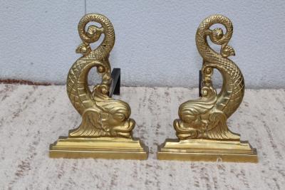  Virginia Metalcrafters VMC Virginia Metalcrafters Brass Dolphin Andirons