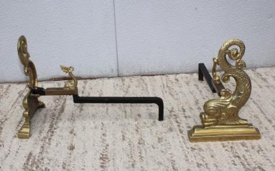  Virginia Metalcrafters VMC Virginia Metalcrafters Brass Dolphin Andirons