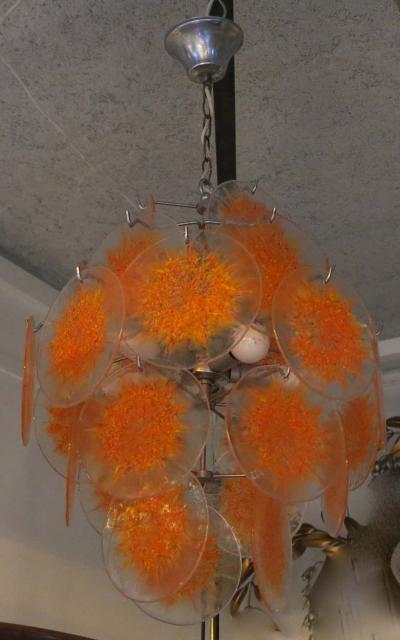  Vistosi 1970 Venini Bowl Chandelier in the Style of Vistosi 27 Disks