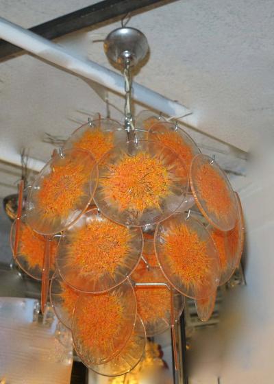  Vistosi 1970 Venini Bowl Chandelier in the Style of Vistosi 27 Disks