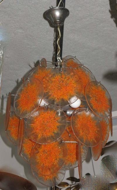  Vistosi 1970 Venini Bowl Chandelier in the Style of Vistosi 27 Disks