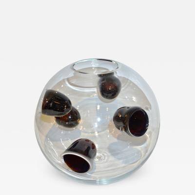  Vistosi 1980s Vistosi Post Modern Purple Wine Color Crystal Murano Glass Round Vase