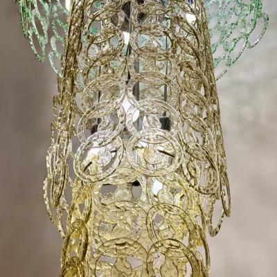  Vistosi 1990s Nickel and Multicolored Murano Glass Cascade Chandelier by Vistosi