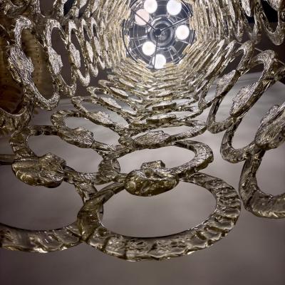  Vistosi 1990s Nickel and Multicolored Murano Glass Cascade Chandelier by Vistosi