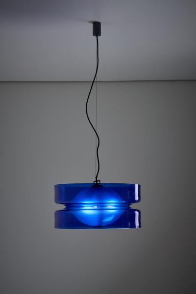  Vistosi Blue Murano Glass Suspension L 134 Lamp by Vistosi 1960s