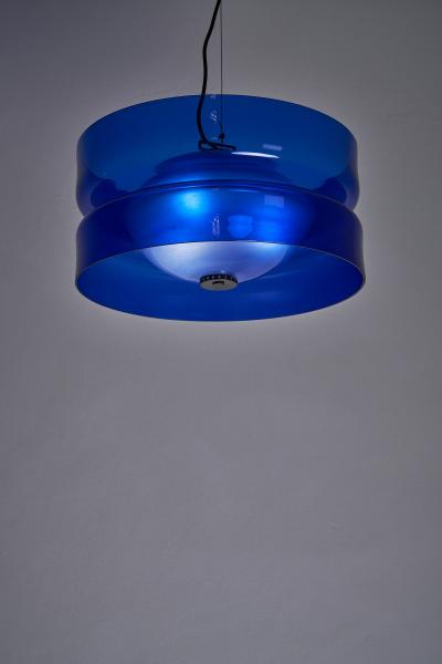  Vistosi Blue Murano Glass Suspension L 134 Lamp by Vistosi 1960s
