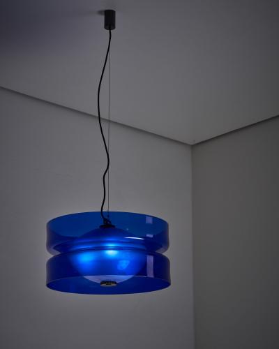  Vistosi Blue Murano Glass Suspension L 134 Lamp by Vistosi 1960s