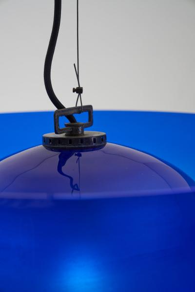  Vistosi Blue Murano Glass Suspension L 134 Lamp by Vistosi 1960s