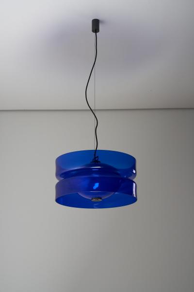  Vistosi Blue Murano Glass Suspension L 134 Lamp by Vistosi 1960s