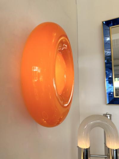 Vistosi Contemporary Pair of Orange Murano Glass Candy Sconces by Vistosi Italy 2010s
