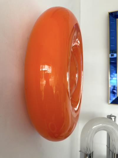 Vistosi Contemporary Pair of Orange Murano Glass Candy Sconces by Vistosi Italy 2010s