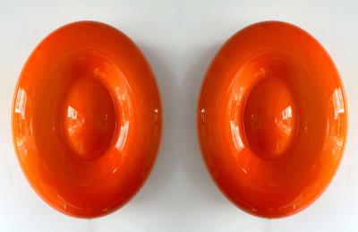 Vistosi Contemporary Pair of Orange Murano Glass Candy Sconces by Vistosi Italy 2010s