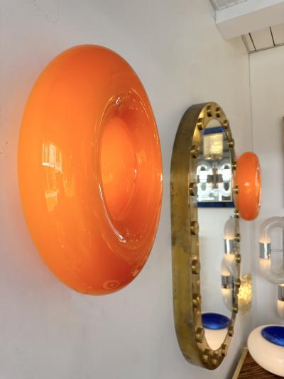 Vistosi Contemporary Pair of Orange Murano Glass Candy Sconces by Vistosi Italy 2010s