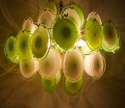  Vistosi Green Murano Disc Chandelier Attributed to Vistosi 1970s