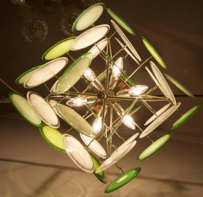  Vistosi Green Murano Disc Chandelier Attributed to Vistosi 1970s