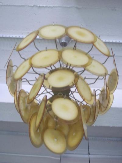  Vistosi Italian Midcentury Murano Venetian Glass Disc Chandelier Pendant by Vistosi