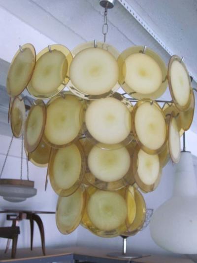  Vistosi Italian Midcentury Murano Venetian Glass Disc Chandelier Pendant by Vistosi