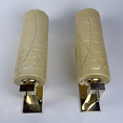  Vistosi Late 20th Century Pair of Brass and Yellow Murano Glass Sconces by Vistosi