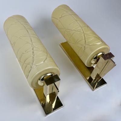  Vistosi Late 20th Century Pair of Brass and Yellow Murano Glass Sconces by Vistosi