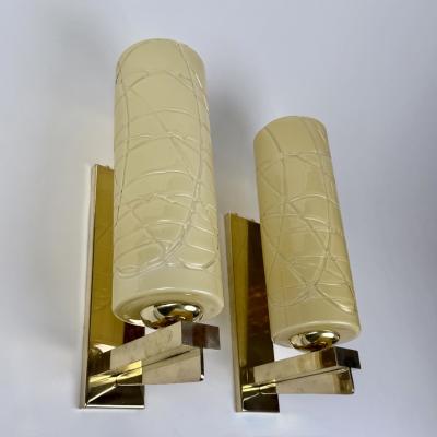  Vistosi Late 20th Century Pair of Brass and Yellow Murano Glass Sconces by Vistosi