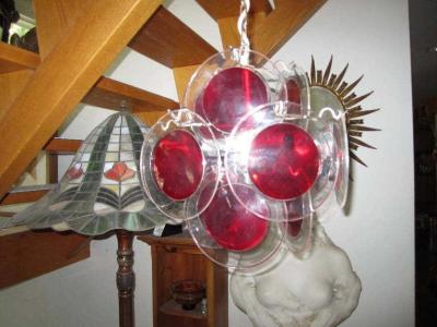  Vistosi Lovely Petite Vistosi Red Lucite Disk Chandelier Mid Century Modern