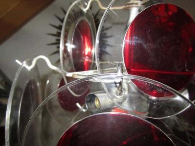  Vistosi Lovely Petite Vistosi Red Lucite Disk Chandelier Mid Century Modern