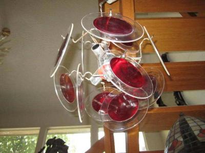  Vistosi Lovely Petite Vistosi Red Lucite Disk Chandelier Mid Century Modern