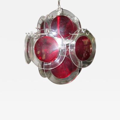  Vistosi Lovely Petite Vistosi Red Lucite Disk Chandelier Mid Century Modern