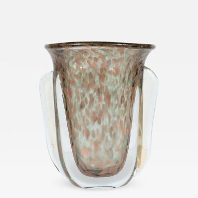  Vistosi Mid Century Handblown Murano Glass Vase with 24k Yellow Rose Gold by Vistosi