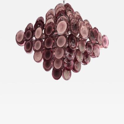  Vistosi Monumental Amethyst Color Murano Glass Disk Chandelier by Vistosi