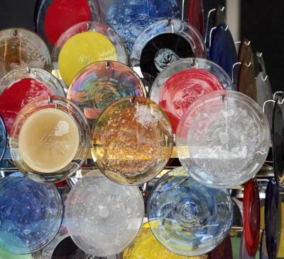  Vistosi Monumental Multi Color Murano Glass Disk Chandelier by Vistosi