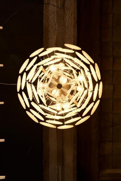  Vistosi Monumental White Iridescent Murano Glass Disc Chandelier Attributed to Vistosi