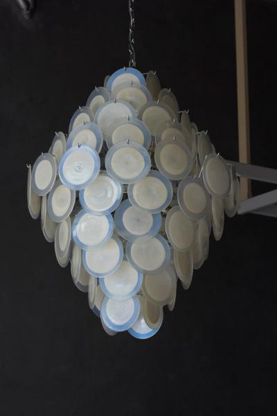  Vistosi Monumental White Iridescent Murano Glass Disc Chandelier Attributed to Vistosi