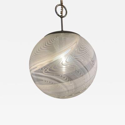  Vistosi Pair Italian Modern White and Clear Handblown Glass Globe Chandelier Vistosi