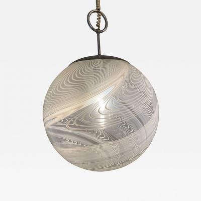 Vistosi Pair Italian Modern White and Clear Handblown Glass Globe Chandelier Vistosi