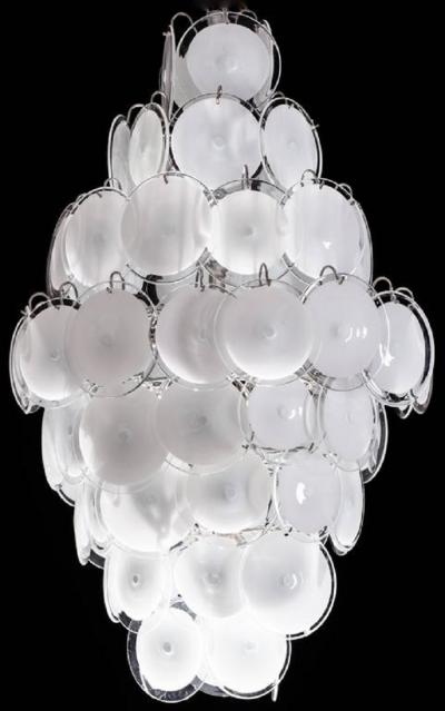  Vistosi Pair of Amazing Disc Chandeliers by Vistosi 1970s