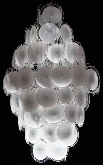  Vistosi Pair of Amazing Disc Chandeliers by Vistosi 1970s